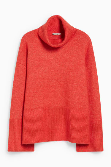 Kobiety - Sweter z golfem - czerwony-melanż
