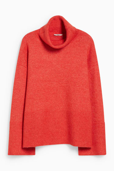 Damen - Rollkragenpullover - rot-melange