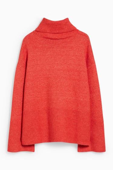 Damen - Rollkragenpullover - rot-melange