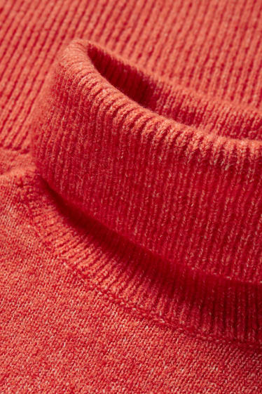 Damen - Rollkragenpullover - rot-melange