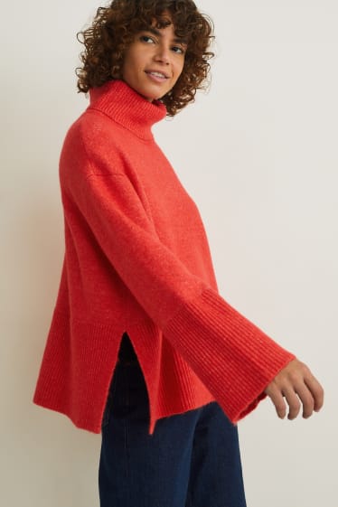 Damen - Rollkragenpullover - rot-melange