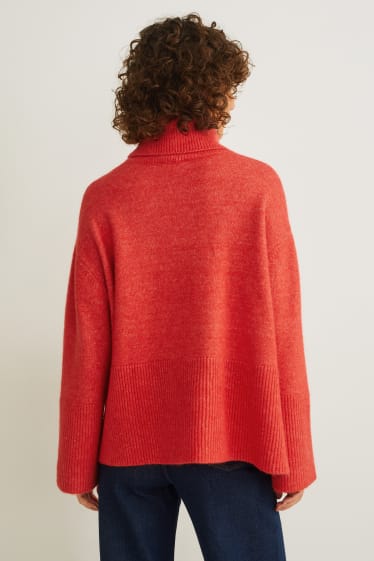 Damen - Rollkragenpullover - rot-melange