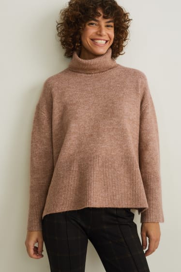 Damen - Rollkragenpullover - hellbraun