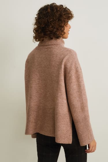 Damen - Rollkragenpullover - hellbraun