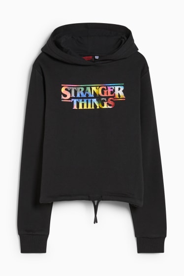 Dzieci - Stranger Things - bluza z kapturem rękawem - czarny