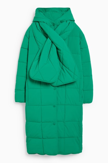 Dames - Gewatteerde mantel met capuchon - groen