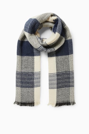 Men - CLOCKHOUSE - knitted scarf - check - blue / beige