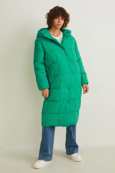 Dames - Gewatteerde mantel met capuchon - groen
