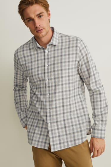 Men - Shirt - slim fit - Kent collar - check - gray-melange