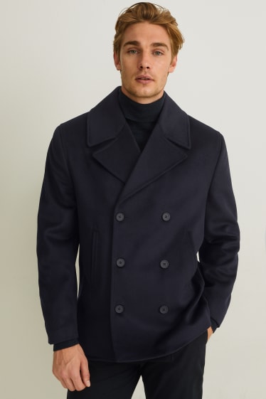 Men - Jacket - wool blend - added cashmere - dark blue