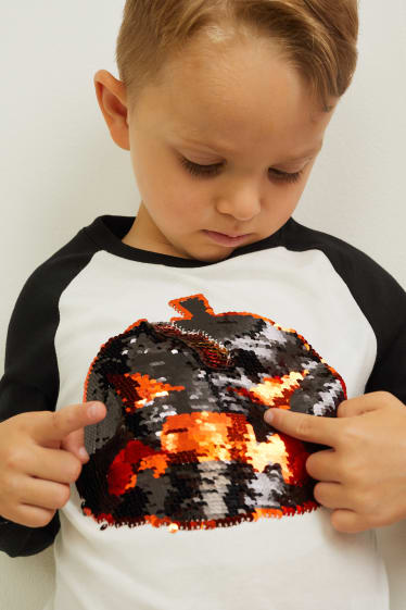 Kinderen - Halloween - longsleeve - glanseffect - wit / zwart