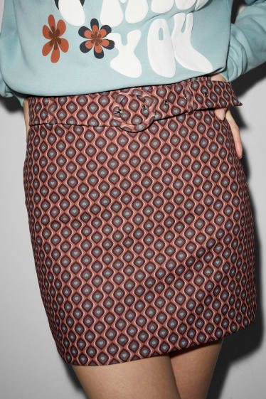Dona - CLOCKHOUSE - minifaldilla amb cinturó - estampada - marró