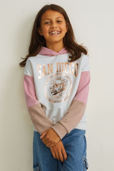 Kinderen: meisjes - Hoodie - glanseffect - crème wit