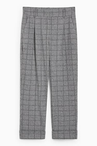 Femei - Pantaloni de stofă - talie înaltă - tapered fit - în carouri - gri / negru
