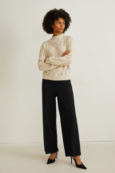 Femei - Pantaloni de stofă - talie înaltă - wide leg - negru