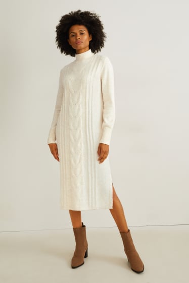 Donna - Vestito in maglia - motivo a treccia - bianco-melange