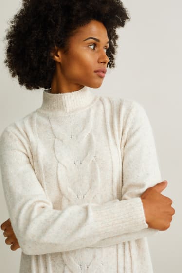 Femei - Rochie din tricot - cu torsade - alb melanj