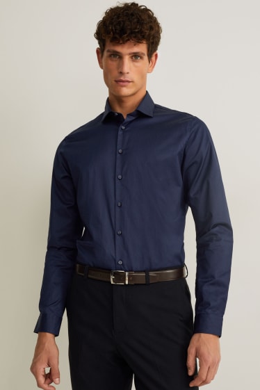 Hommes - Chemise de bureau - slim fit - col cutaway - facile à repasser - bleu foncé