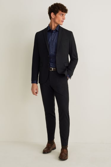 Hommes - Chemise de bureau - slim fit - col cutaway - facile à repasser - bleu foncé