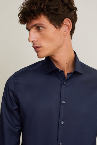 Hommes - Chemise de bureau - slim fit - col cutaway - facile à repasser - bleu foncé