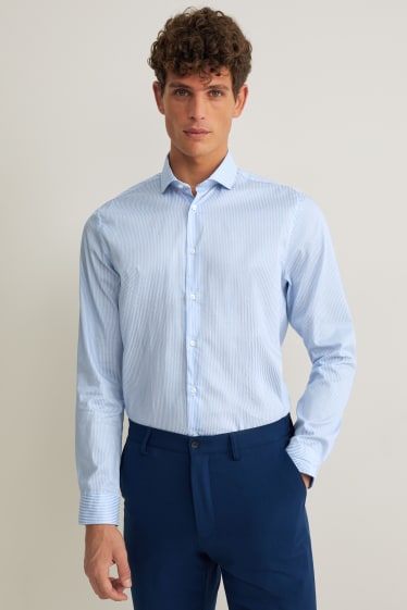 Mężczyźni - Koszula biznesowa - slim fit - kołnierzyk włoski - dobrze się prasuje - w paski - niebieski / biały