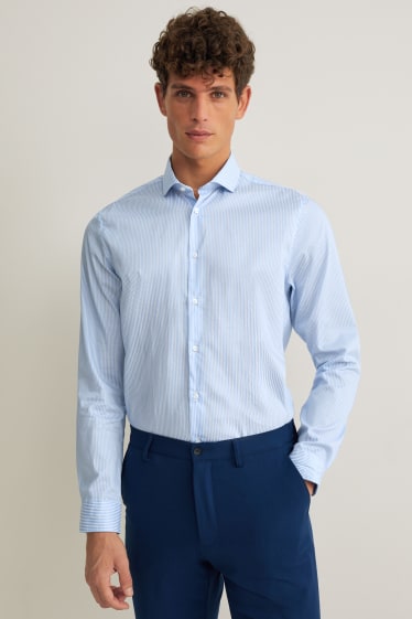 Hommes - Chemise de bureau - coupe étroite - col cutaway - facile à repasser - matière recyclée - bleu / blanc