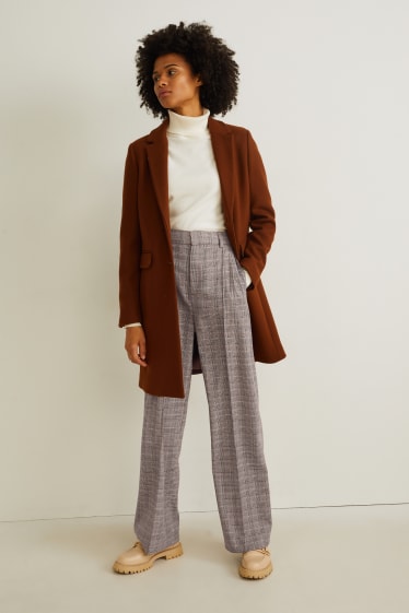 Femmes - Pantalon de toile - high waist - wide leg - à carreaux - marron clair