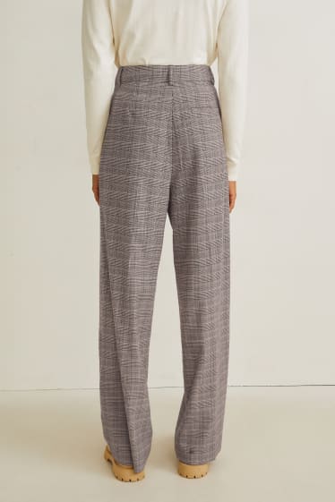 Femmes - Pantalon de toile - high waist - wide leg - à carreaux - marron clair