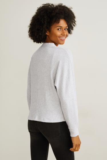 Femei - Cardigan tricotat - gri deschis melanj
