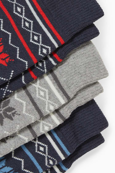 Hombre - Pack de 3 - calcetines navideños con dibujo - copos de nieve - azul oscuro
