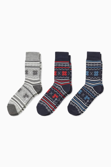 Pánské - Multipack 3 ks - vánoční ponožky s motivem - motivy sněhových vloček - tmavomodrá