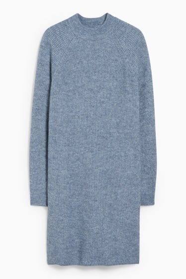 Women - Knitted dress      - blue-melange