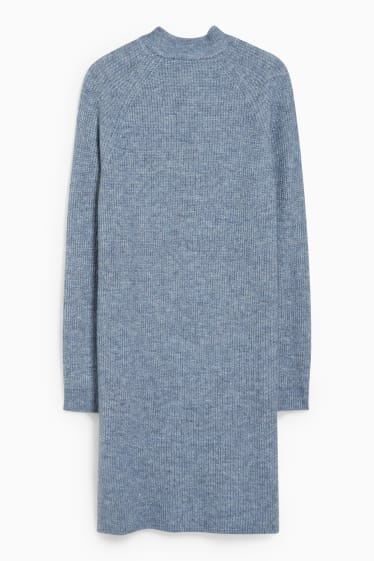 Women - Knitted dress      - blue-melange