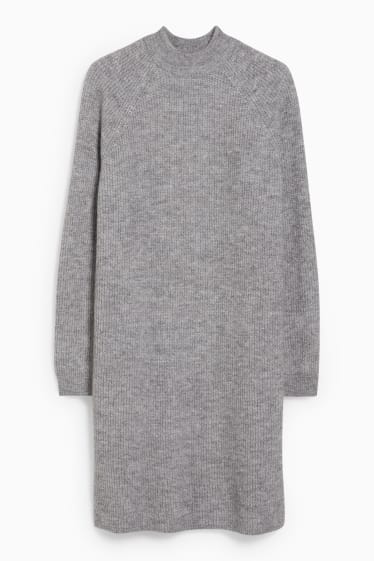 Women - Knitted dress      - gray-melange