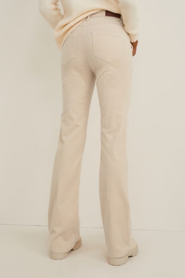 Femmes - Pantalon en velours - high waist - jambes évasées - crème