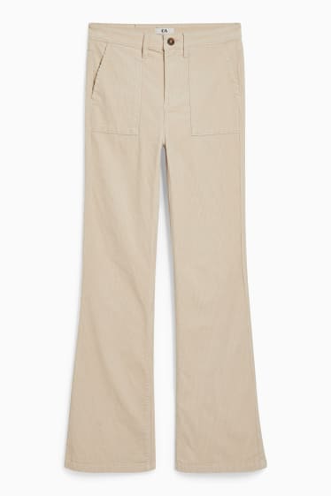 Femmes - Pantalon en velours - high waist - jambes évasées - crème