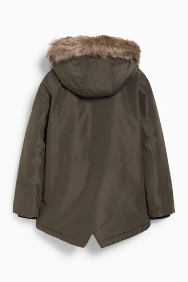 Children - Coat with hood and faux fur trim - khaki