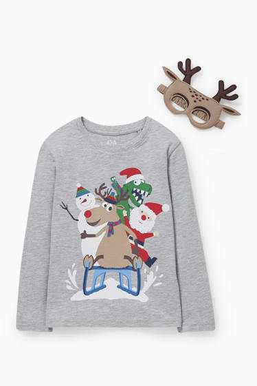 Bambini - Set - maglia a maniche lunghe natalizia e maschera - 2 pezzi - grigio chiaro melange