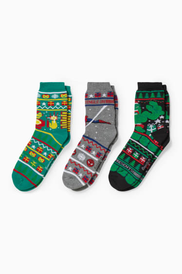 Enfants - Lot de 3 paires - Marvel - chaussettes de Noël à motif - noir / gris