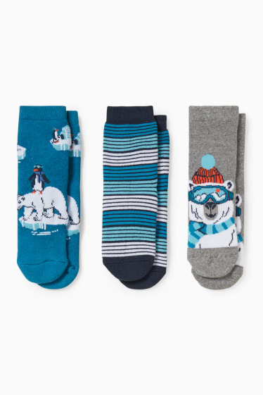 Children - Multipack of 3 - polar bear and penguin - socks with motif - blue