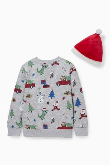 Kinderen - Set - kerstsweatshirt en muts - 2-delig - licht grijs-mix