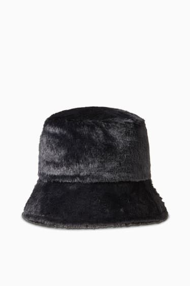 Kobiety - CLOCKHOUSE - kapelusz ze sztucznego futerka - czarny
