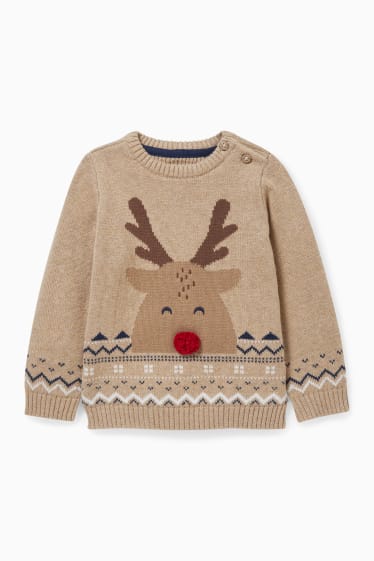Babys - Weihnachtspullover - Rudolf - beige