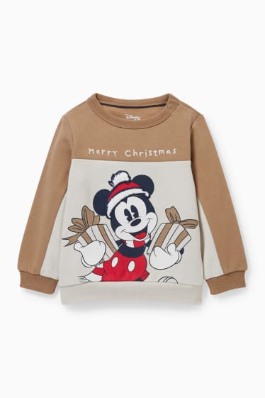 Bébés - Mickey Mouse - sweat de Noël pour bébé - beige chiné