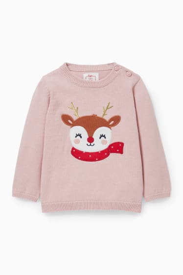 Babys - Baby-Weihnachts-Pullover - Rudolf - rosa
