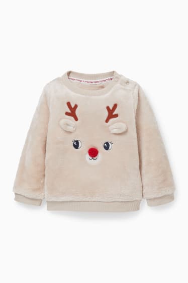 Babys - Baby-sweatshirt voor de kerst - Rudolf - beige