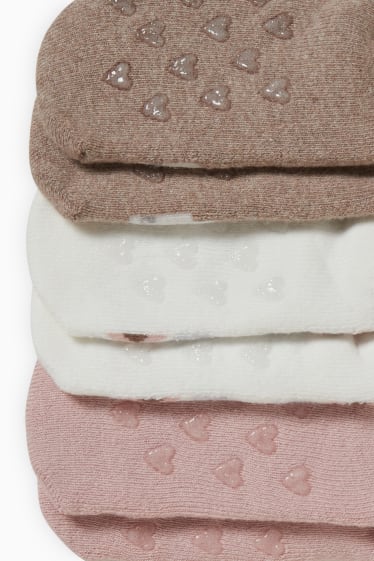 Babys - Set van 3 paar - konijntjes - antislipsokken voor baby’s, met motief - wit / roze