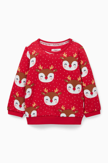 Babys - Baby-Weihnachts-Sweatshirt - Rudolf - gepunktet - rot