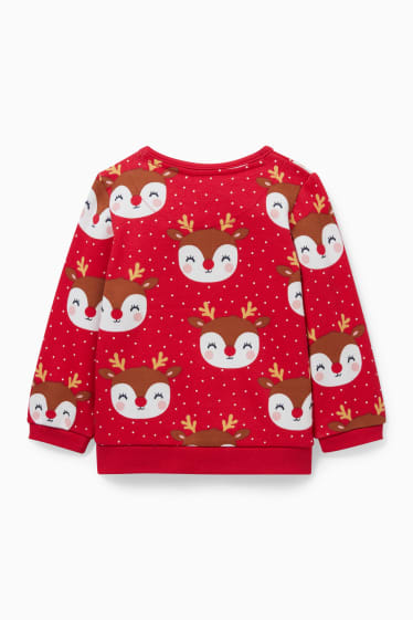 Babys - Baby-Weihnachts-Sweatshirt - Rudolf - gepunktet - rot