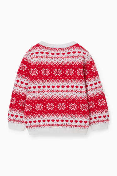 Babys - Baby-Pullover - gemustert - weiß / rot